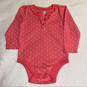 Coral polka dot onesie